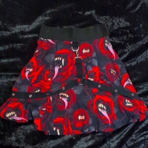 RARE! Killstar *Lilith's Tongue* Black+Red Skater Skirt with Chain - Size Small